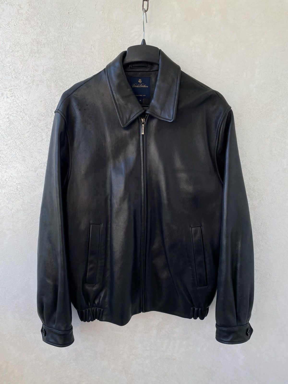 Brooks Brothers Black Leather Jacket Bomber Moto Classic