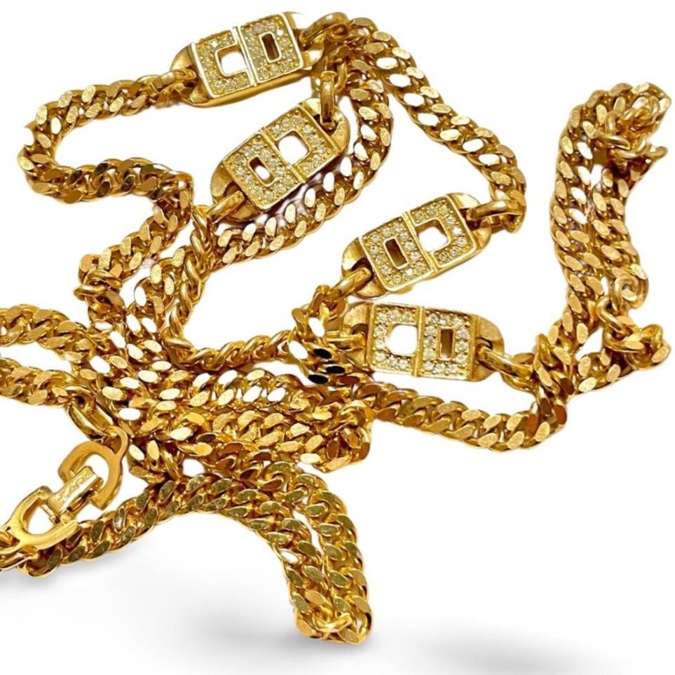 Dior Vintage Christian Dior golden chain necklace with crystal CD Size ONE SIZE - 5 Thumbnail