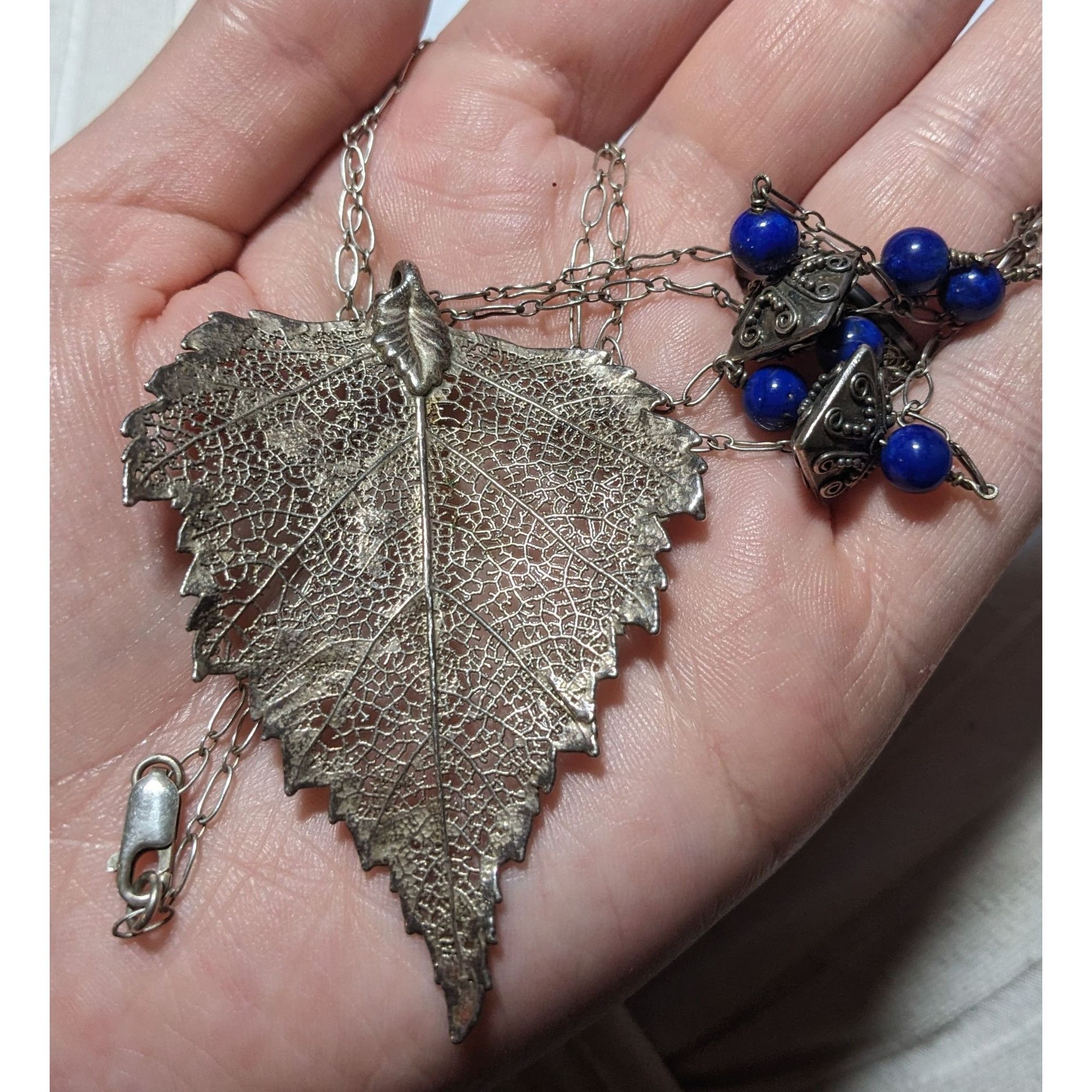 Other Vintage Silver And Blue Electroplated Birch Leaf Necklace Size ONE SIZE - 7 Thumbnail