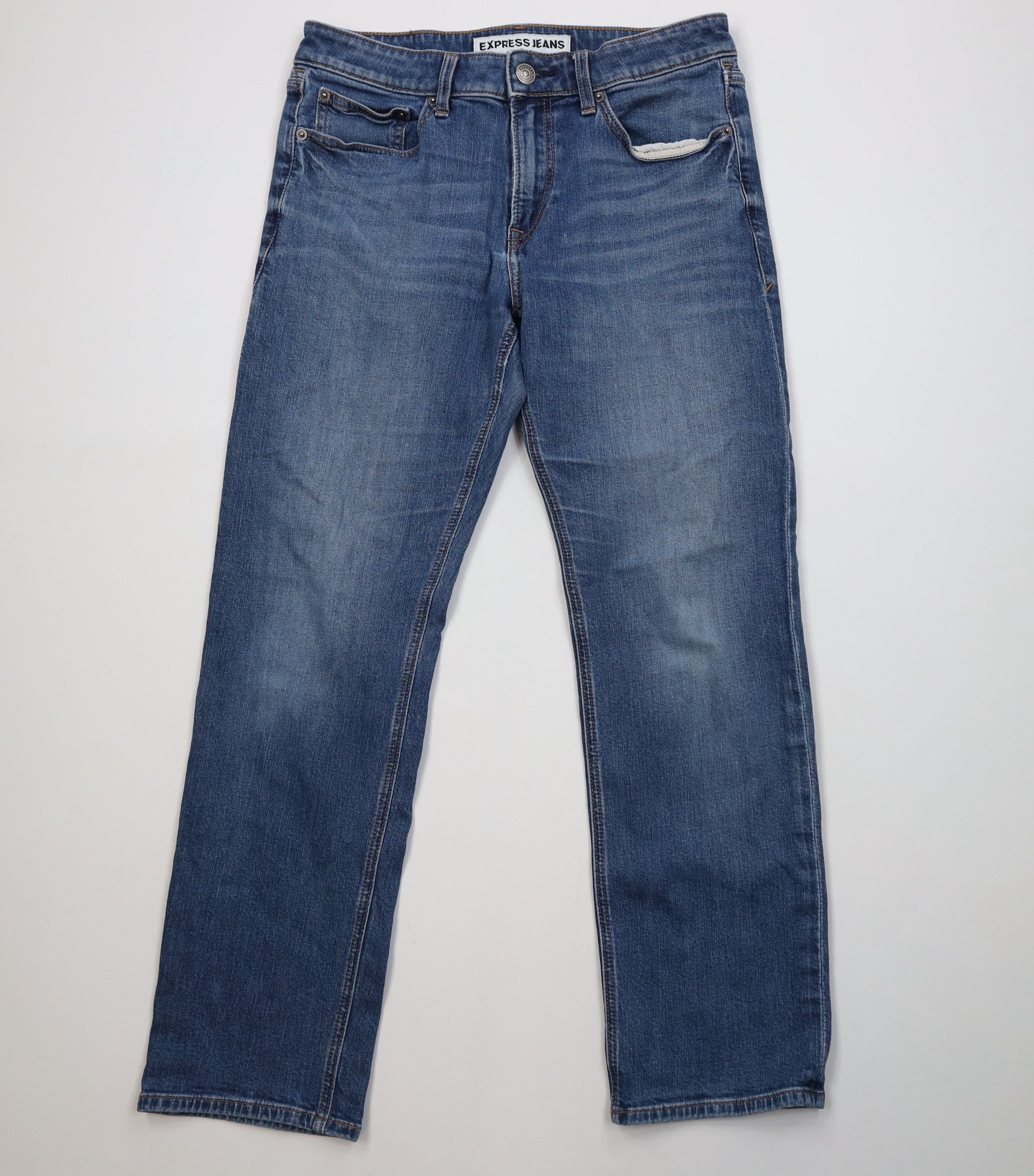 Express Express Stretch Rocco Slim Fit Straight Leg Denim Jeans Blue Size US 31 - 1 Thumbnail