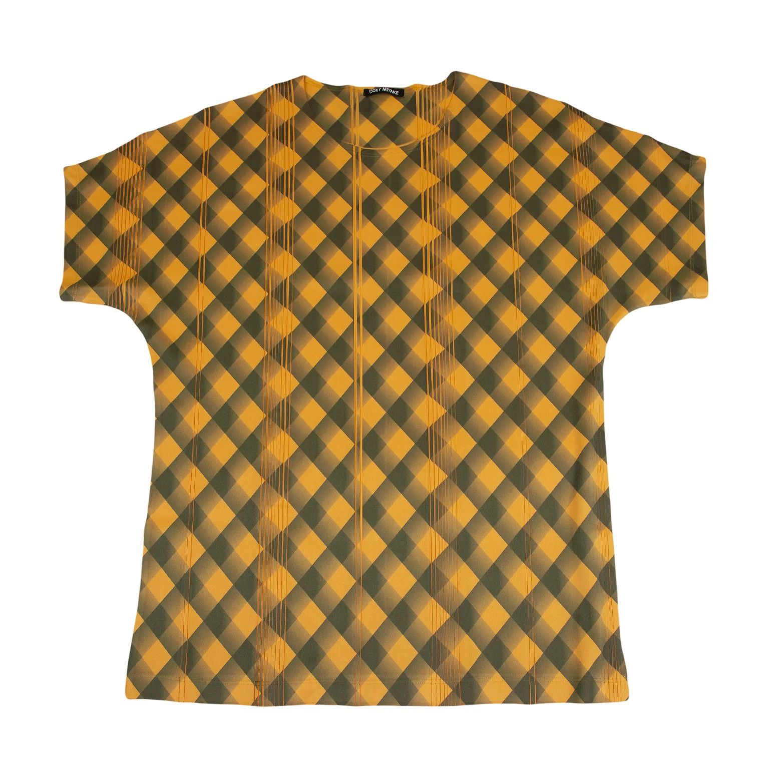 Issey Miyake Bias Check Pleats Line T-Shirt in Orange Green Size US M / EU 48-50 / 2 - 1 Thumbnail