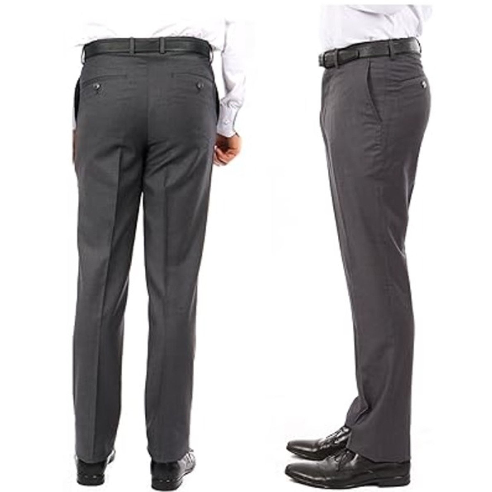 Tazio Tazio Men's Dark Grey Stretch Slim Dress Pants Size 34Wx32L Size US 34 / EU 50 - 2 Thumbnail