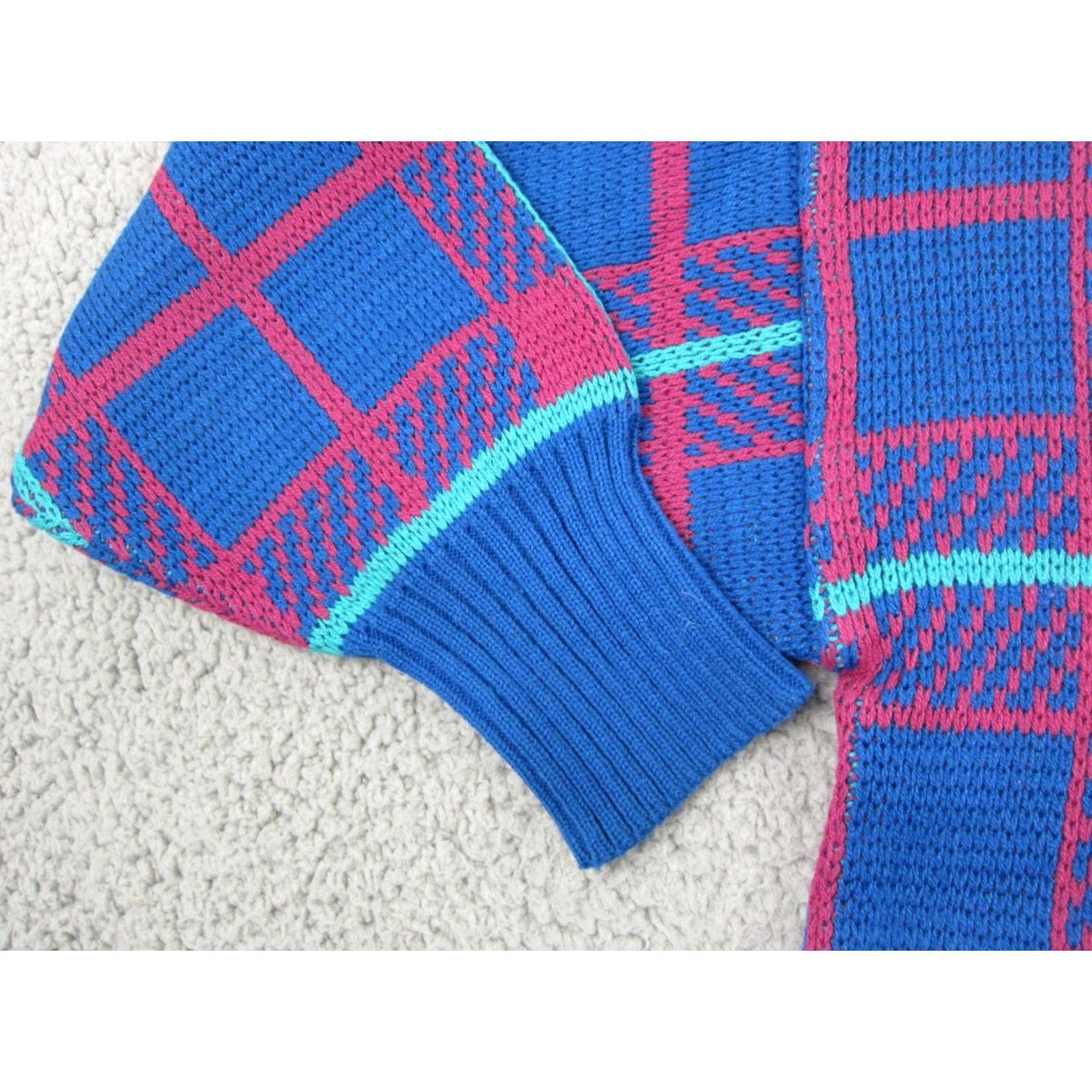 Vintage VINTAGE Bramble Lane Sweater Plaid Knit Blue 80s 90s Crew Neck Long Sleeve Womens 38 Pullover Size XS / US 0-2 / IT 36-38 - 6 Thumbnail