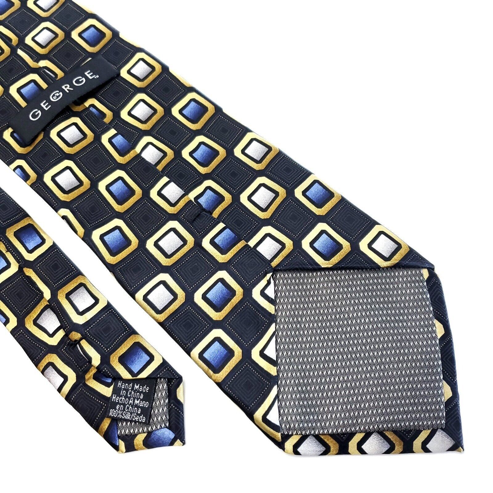 George George Blue Geometric Print Wide Silk Tie Size ONE SIZE - 5 Thumbnail