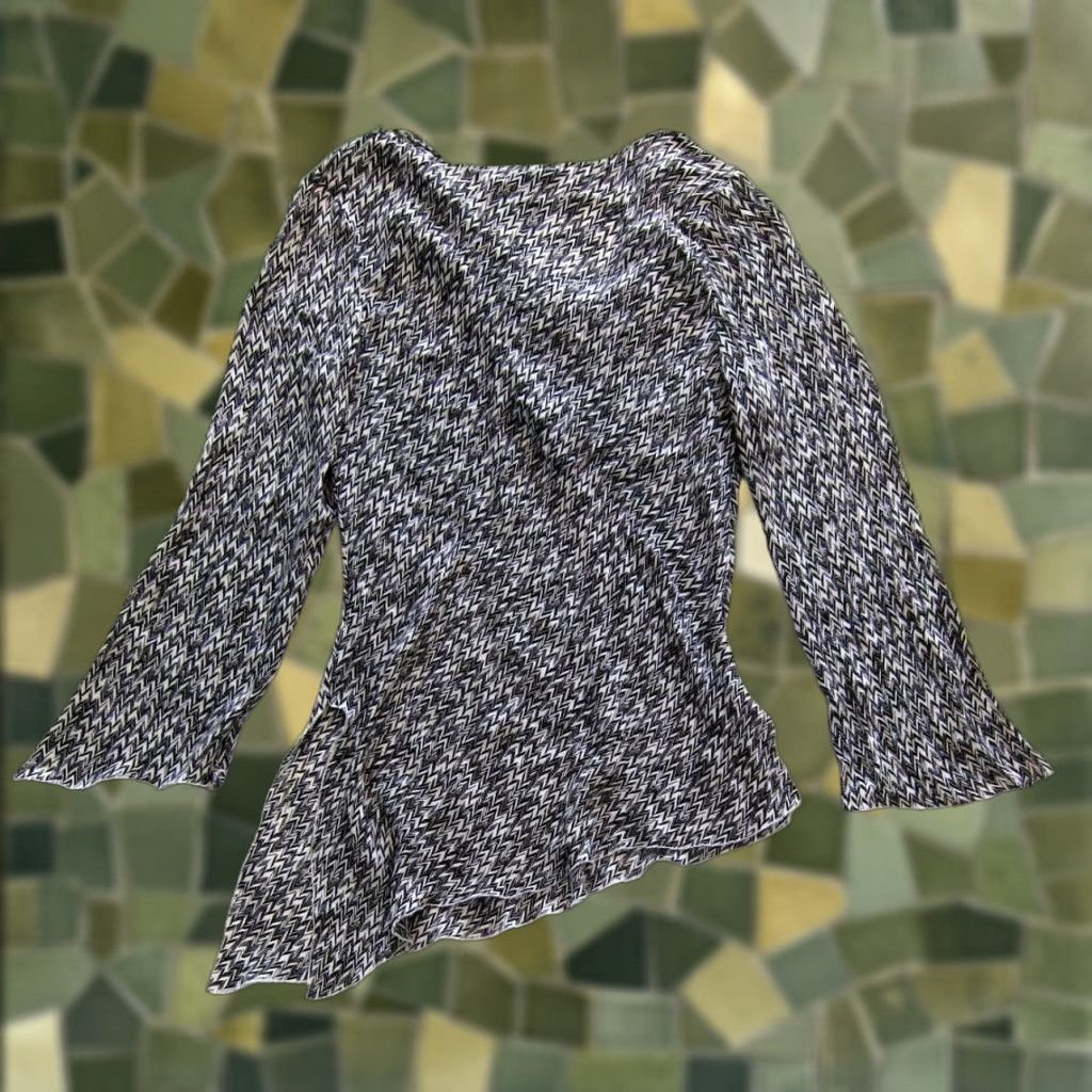 Vintage Style & Co. Silk Black White Long Sleeve Blouse 10 Shirt Women Slouch Neck Asymmetrical Sleeve Geometric Pattern 10 Size L / US 10 / IT 46 - 1 Thumbnail