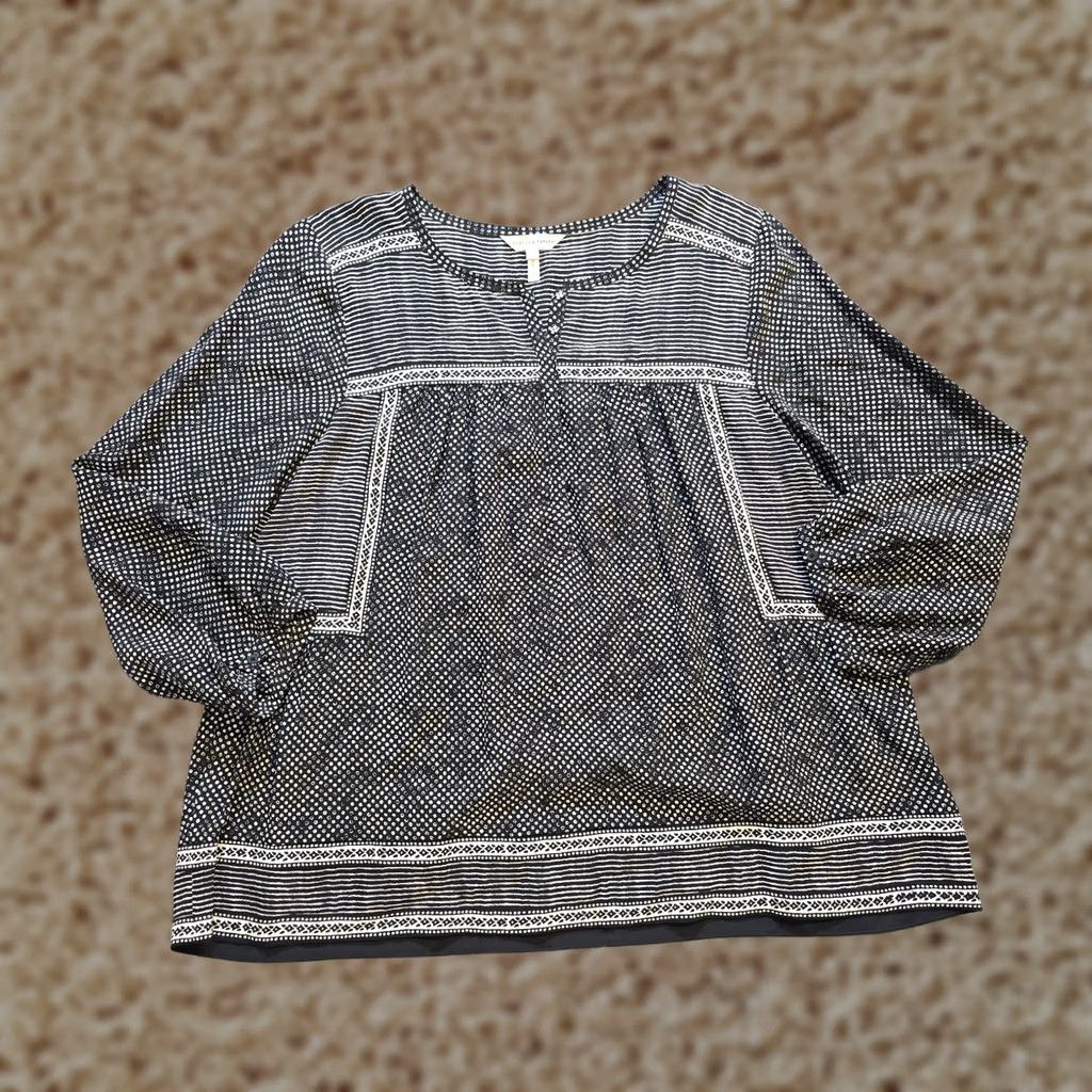 Rebecca Taylor Rebecca Taylor Blouse Womens Size 10 Black Silk Dotted Long Sleeve Casual Round Neck Geometric Classic Designer Size L / US 10 / IT 46 - 1 Thumbnail