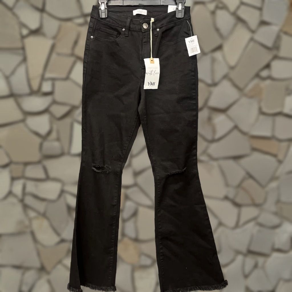 VINTAGE YMI Women's Flare Jeans Black High Rise Size 7/28 Pants - Main Image