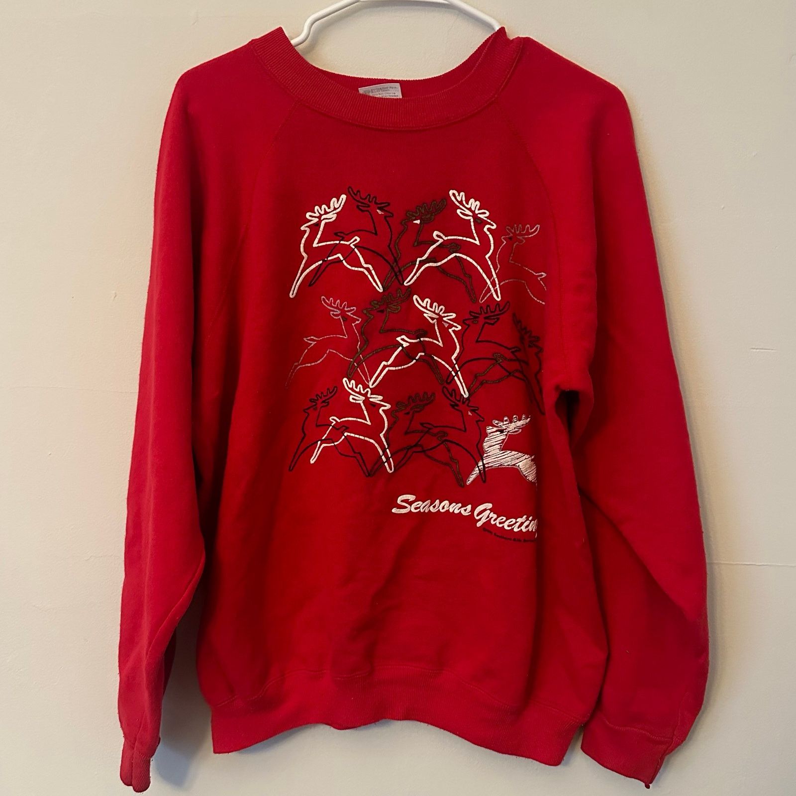 Hanes 90s Christmas sweater with reindeer red 1990 vintage Size US XL / EU 56 / 4 - 1 Thumbnail