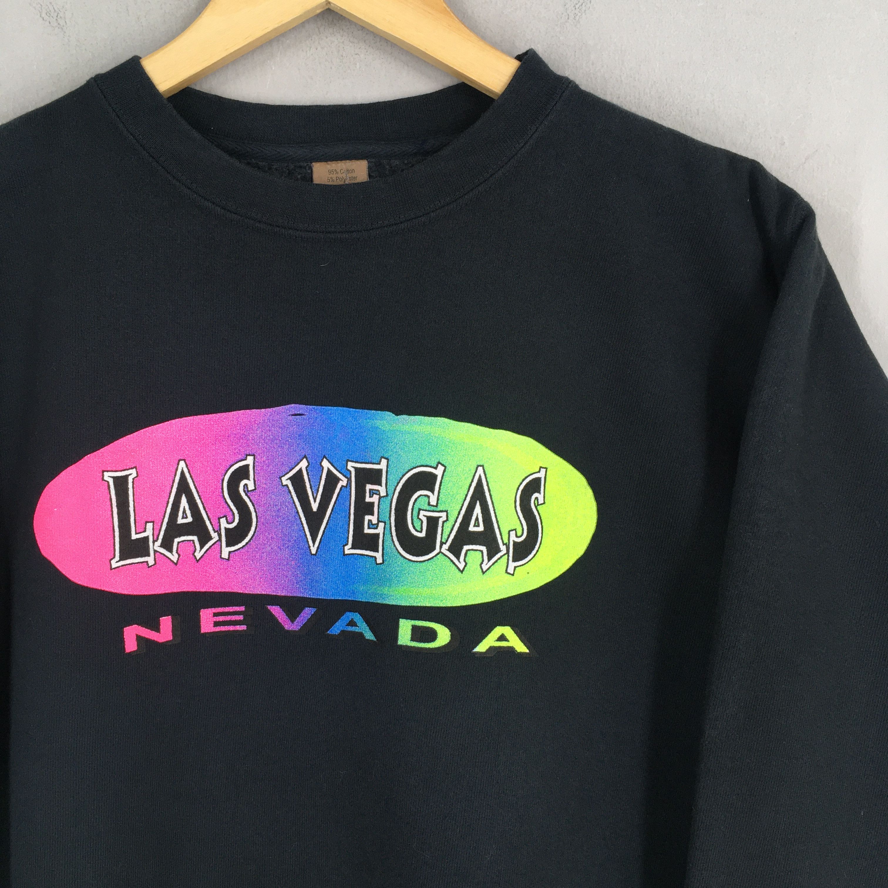 Fruition Vintage 90s Las Vegas Nevada Black Sweatshirt Medium Size US M / EU 48-50 / 2 - 2 Thumbnail
