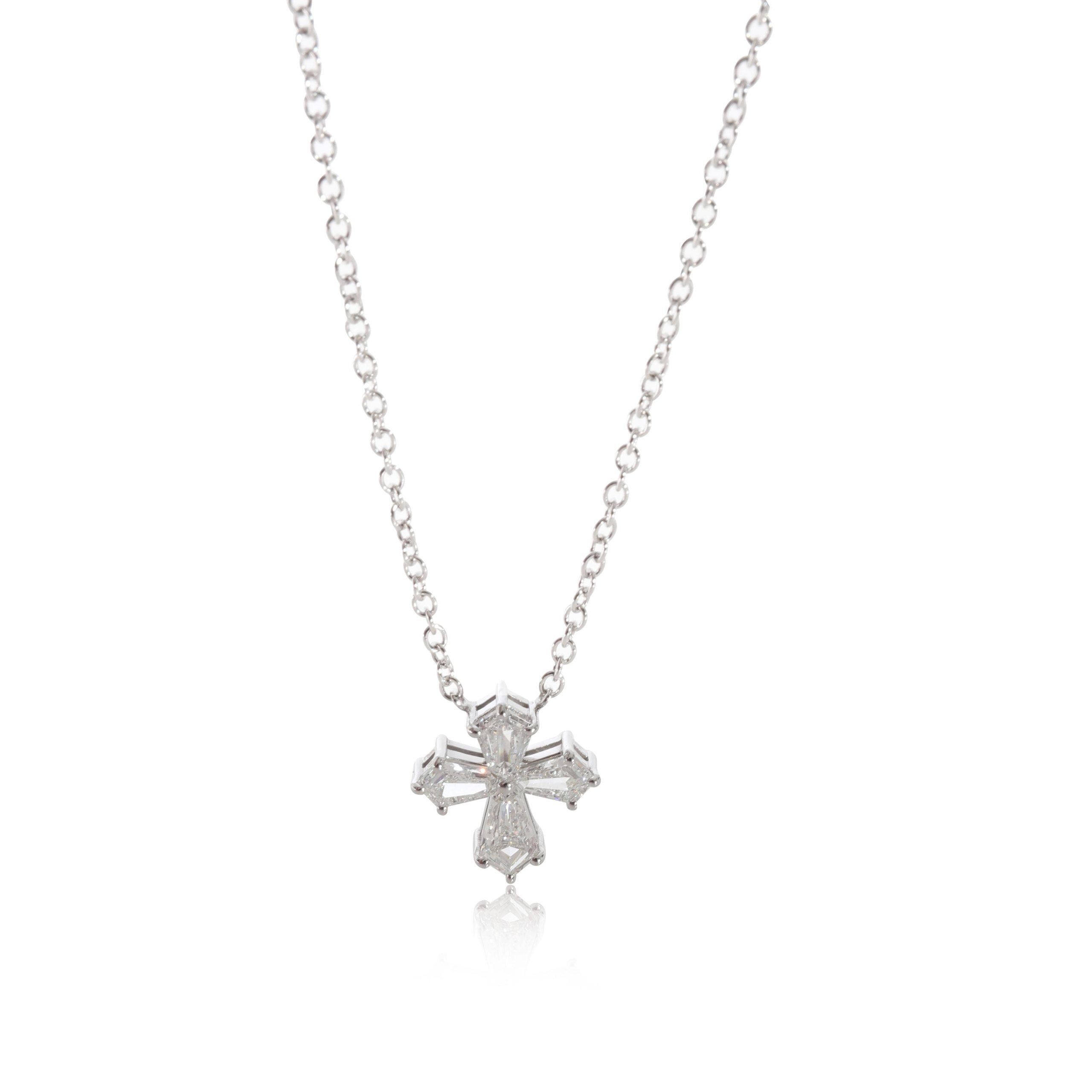 image of Tiffany Co Sabbadini Diamond Cross Large Pendant Necklace In 18Kt White Gold 1.48 Ctw, Women's