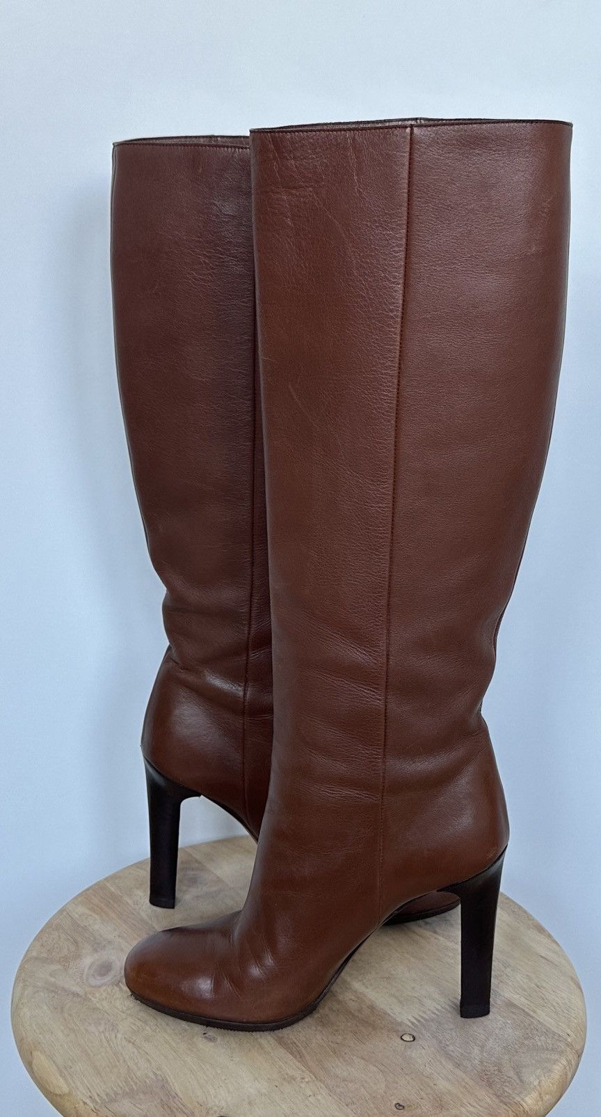 Gucci Gucci Brown Leather Knee High Heeled Boots Metal Logo GG Size US 7 / IT 37 - 6 Thumbnail