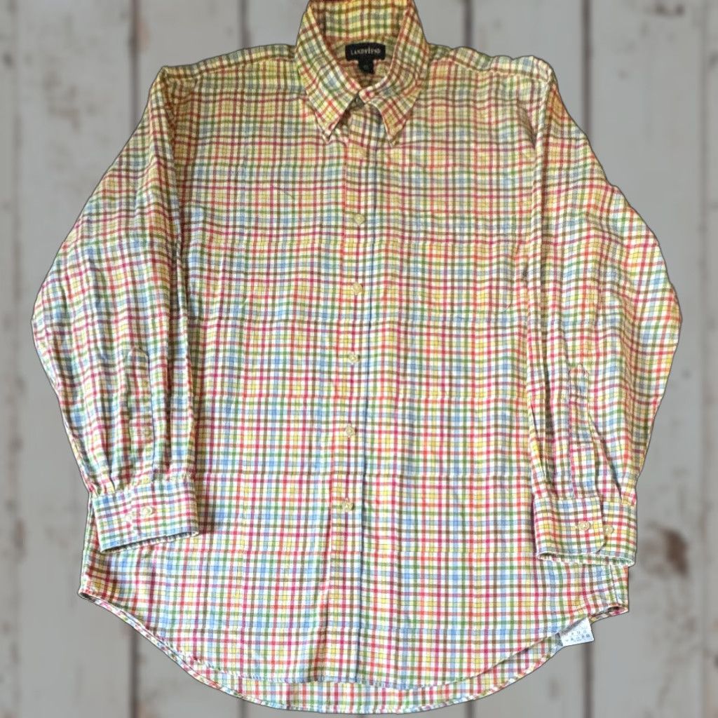 Lands' End Lands' End Long Sleeve Button-Up Men's Large Plaid Shirt 100% Cotton Size US L / EU 52-54 / 3 - 1 Thumbnail