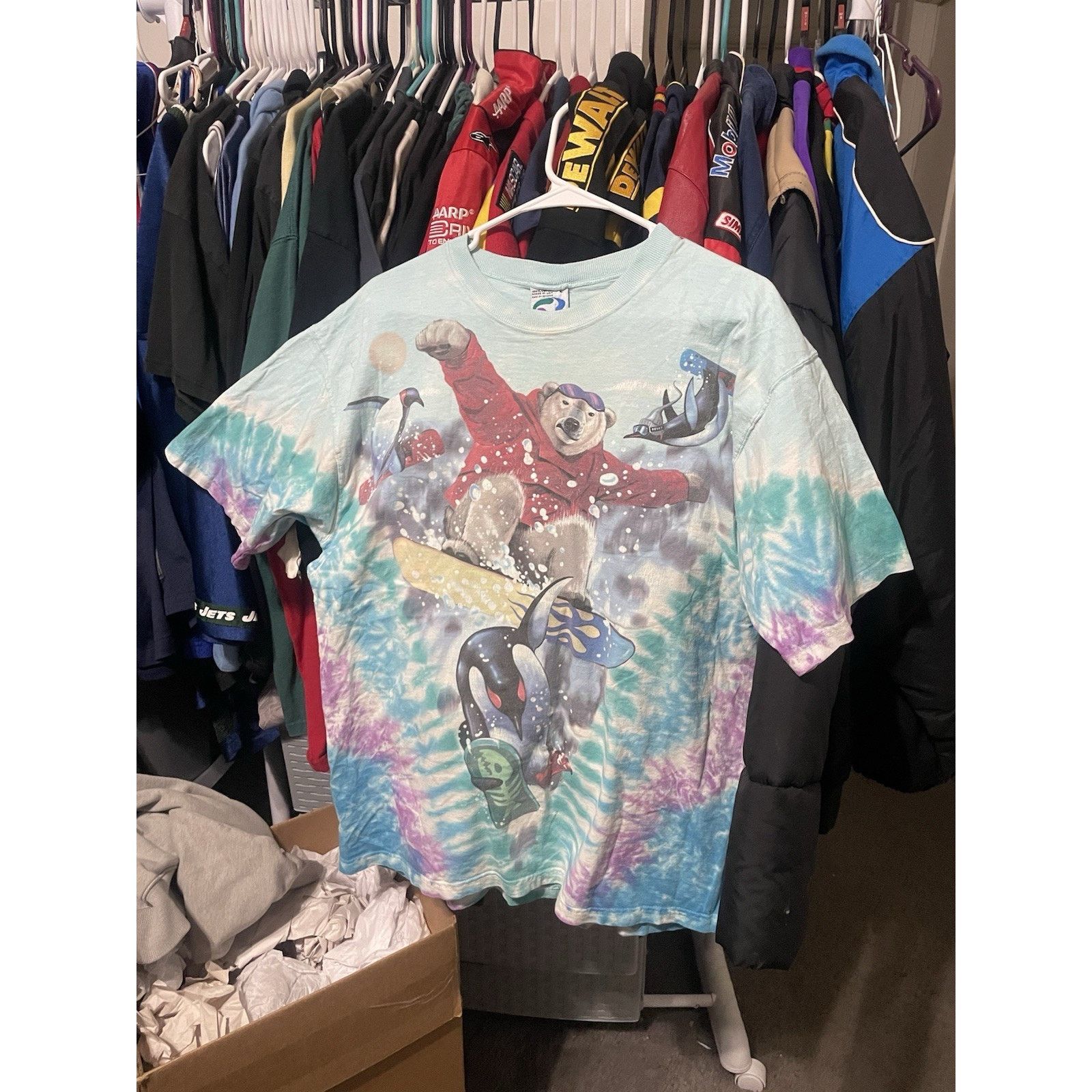 SIZE L-VTG LIQUID BLUE 1997 POLAR BEAR PENGUIN AOP SHIRT