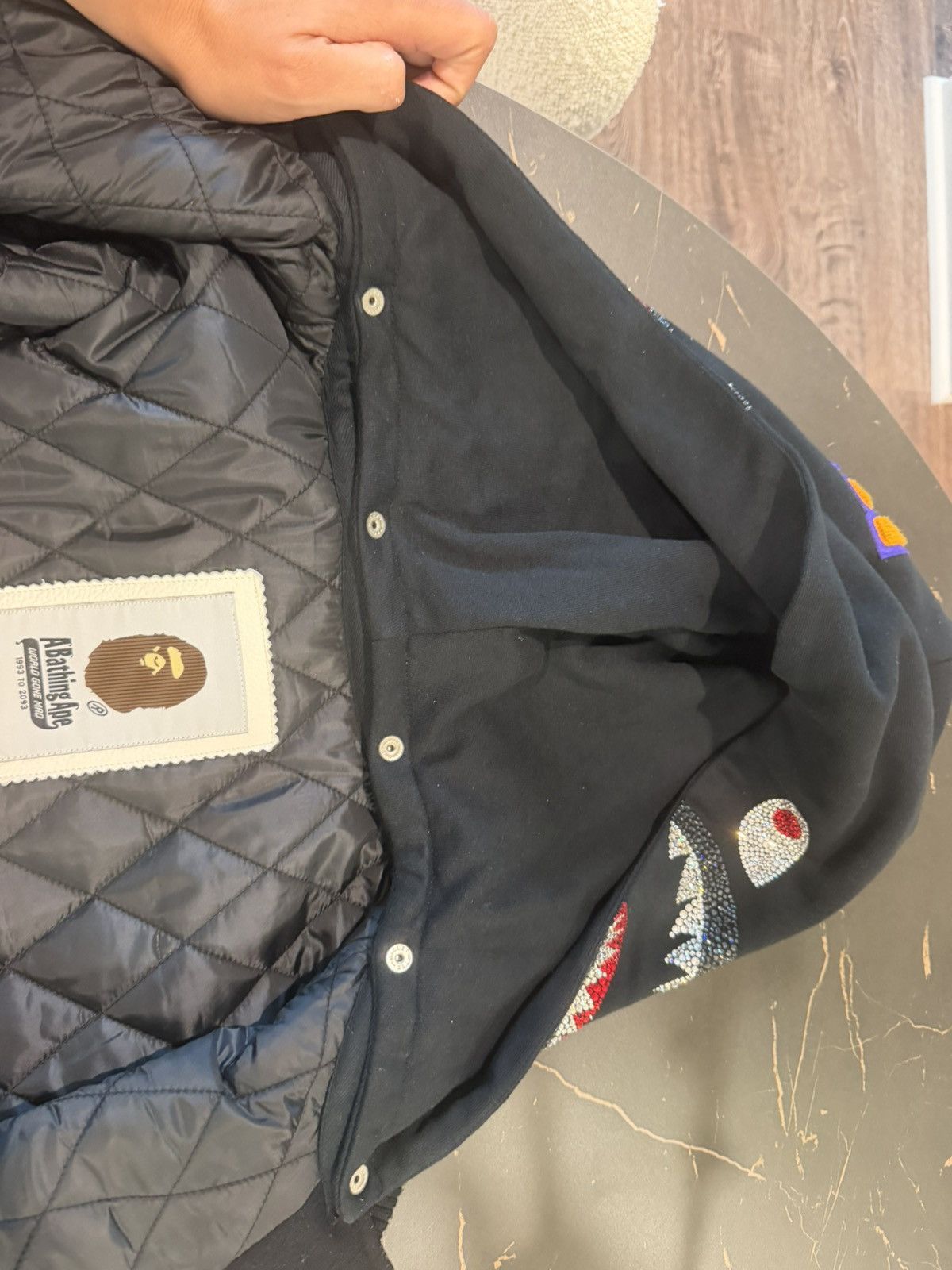 Bape × Swarovski BAPE x Swarovski Shark Hooded Varsity Jacket Size US L / EU 52-54 / 3 - 10 Thumbnail