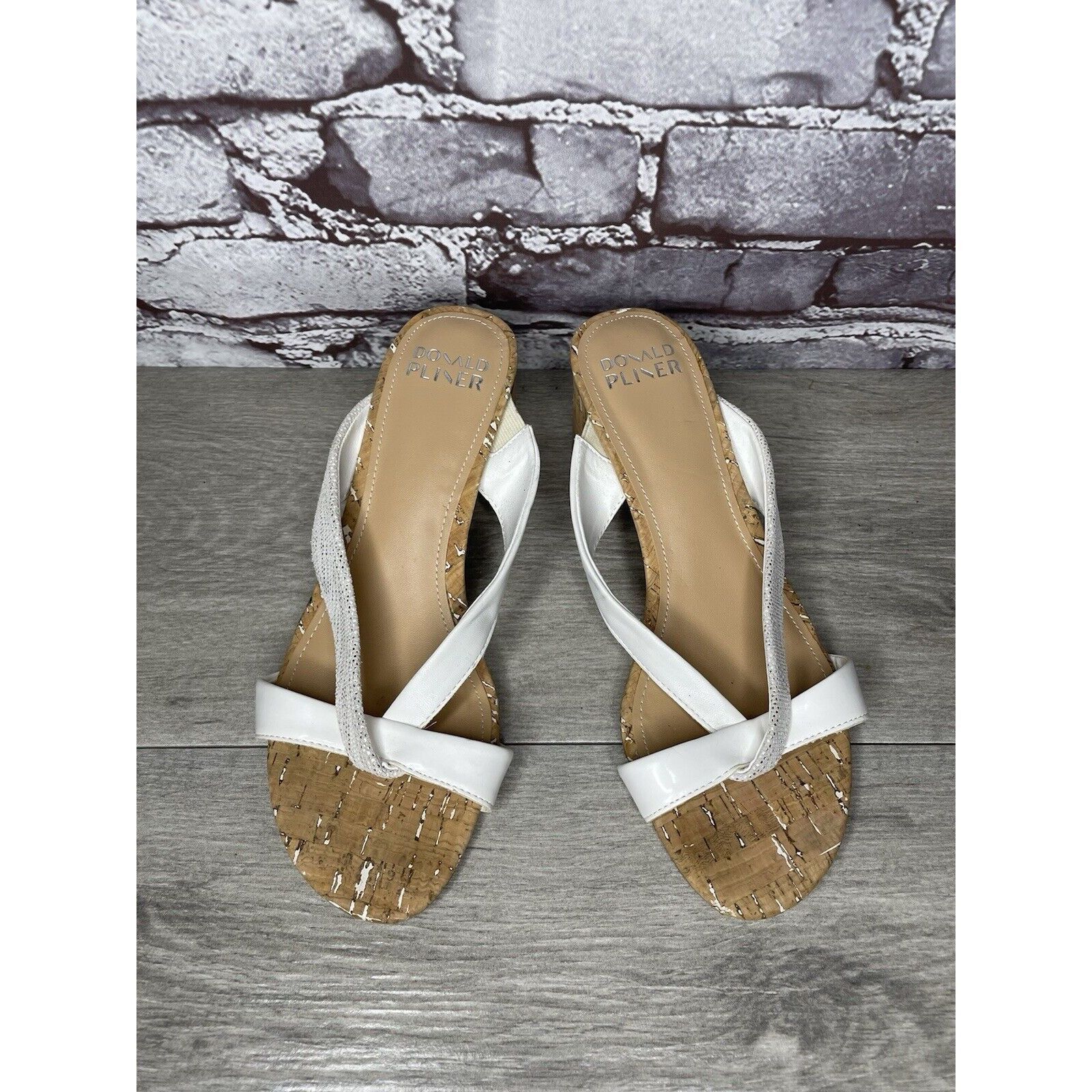 Donald Pliner Donald Pliner OONA White Leather Open Toe Cork Heel Sandals Size US 8 / IT 38 - 21 Thumbnail