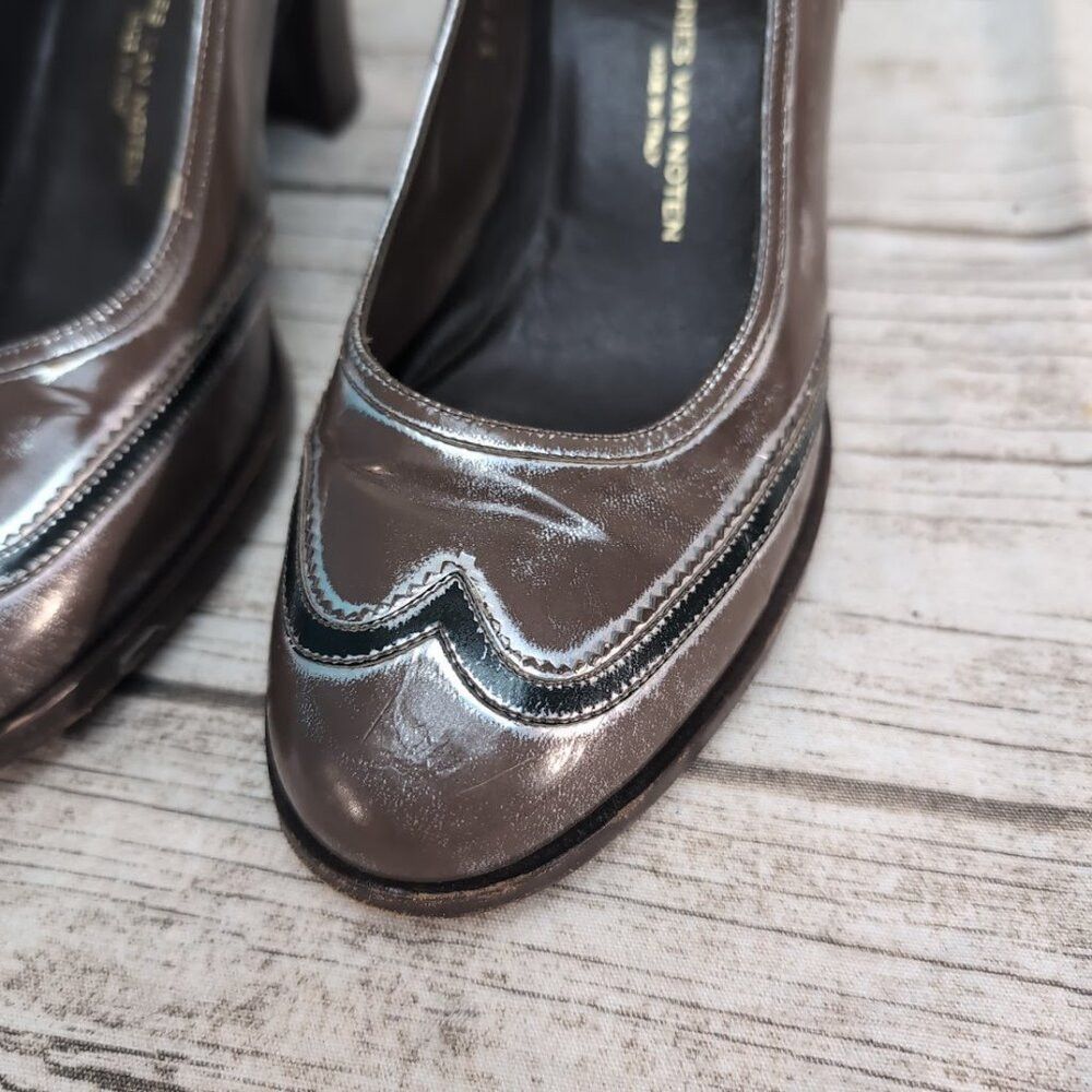 Dries Van Noten Dries Van Noten Brown and Silver Patent Almond Toe Pumps Wo Size US 7 / IT 37 - 8 Thumbnail
