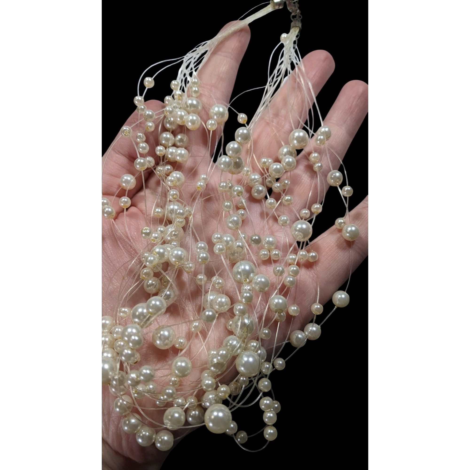 Other Vintage Glass Pearl White Multi-Strand Floating Necklace Wit Size ONE SIZE - 3 Thumbnail