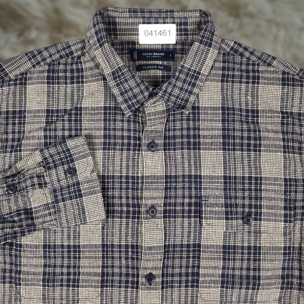 Lucky Brand Lucky Brand Plaid Shirt Mens Large Beige Casual Button-Up Long Sleeve Size US L / EU 52-54 / 3 - 1 Thumbnail