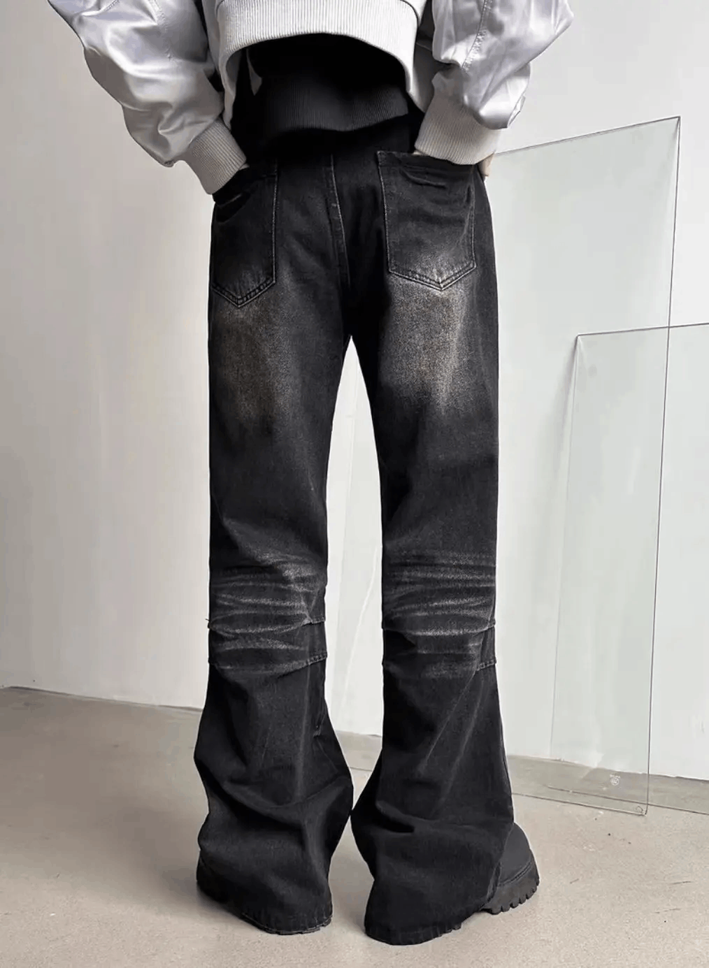 Japanese Brand × Jean Street vintage washed black cracked wide leg jeans Size US 34 / EU 50 - 8 Thumbnail