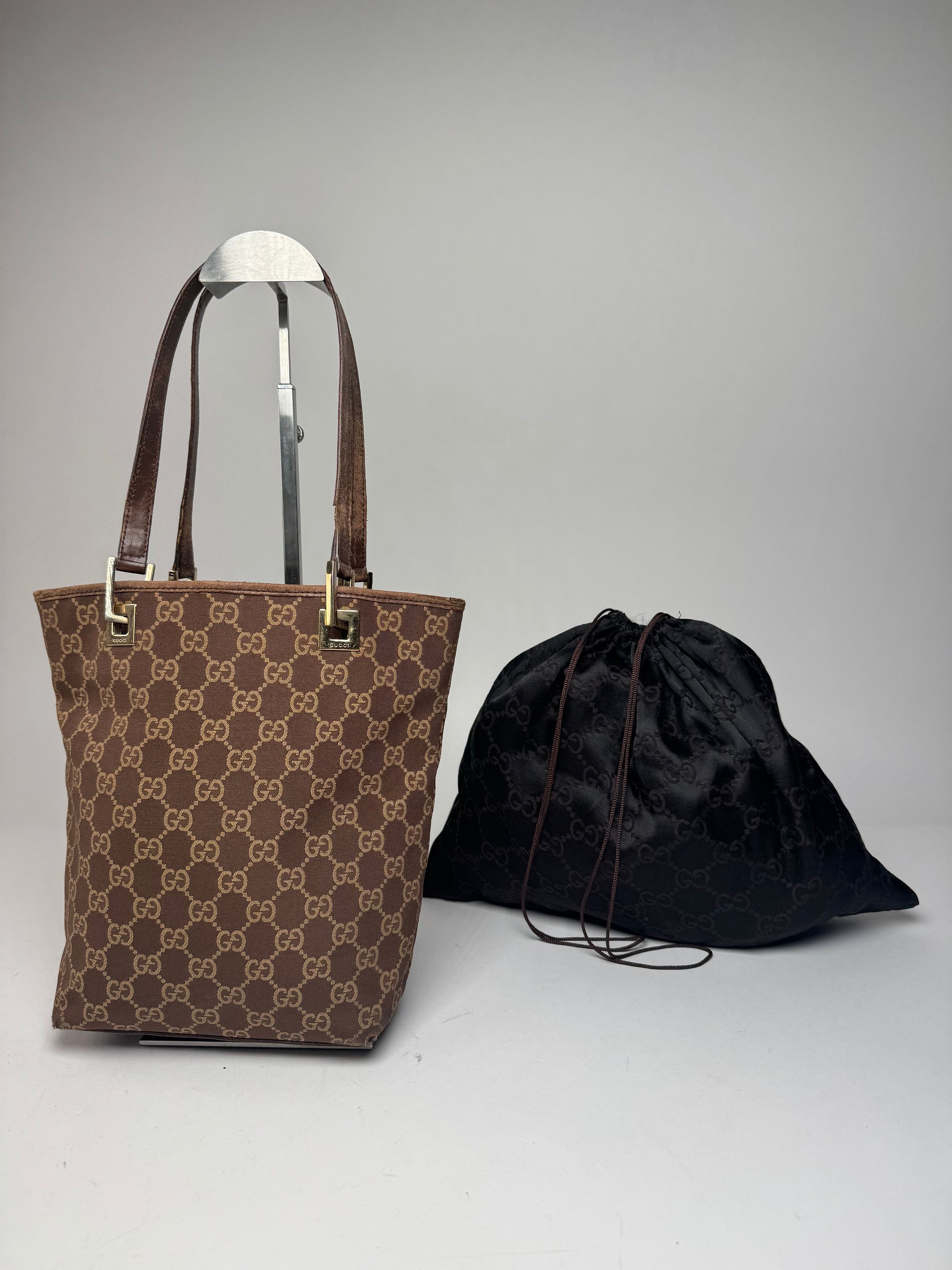 Gucci Vintage Monogram Mini Tote Bag Gold Brown Size ONE SIZE - 1 Thumbnail