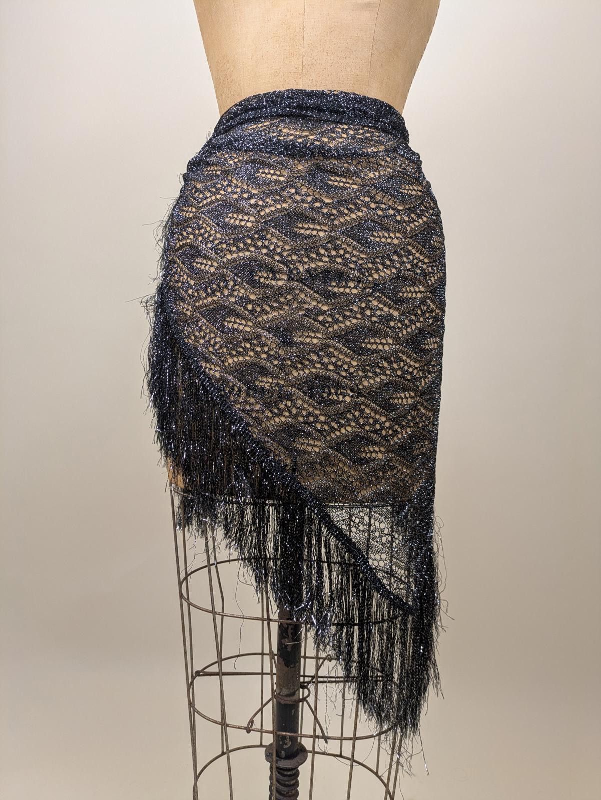Other 1990's silver black viscose knitted fringe shawl wrap Size ONE SIZE - 1 Thumbnail