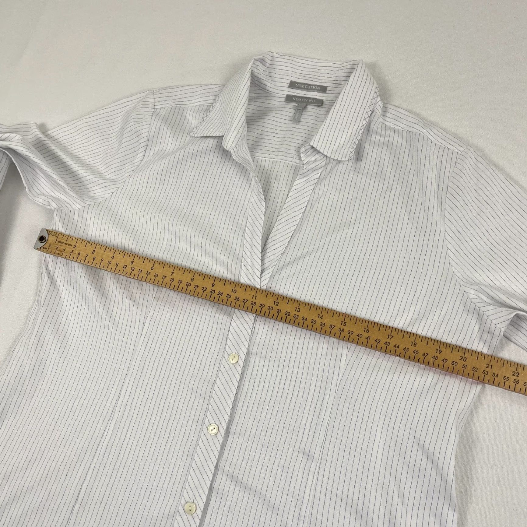Vintage Hinson Wu Shirt Women Size 12 Button-Up White Striped Office Career Work Blouse Long Sleeve 100% Cotton Size XL / US 12-14 / IT 48-50 - 5 Thumbnail