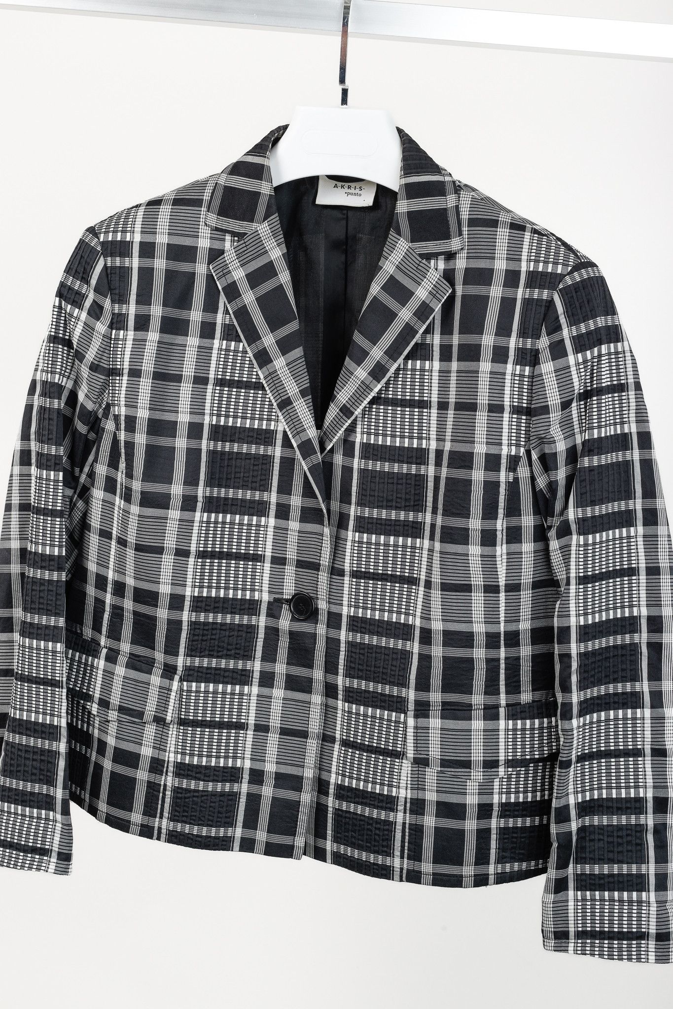 Akris Akris Punto Black & White Cotton Plaid Pintuck Blazer Size L / US 10 / IT 46 - 3 Thumbnail
