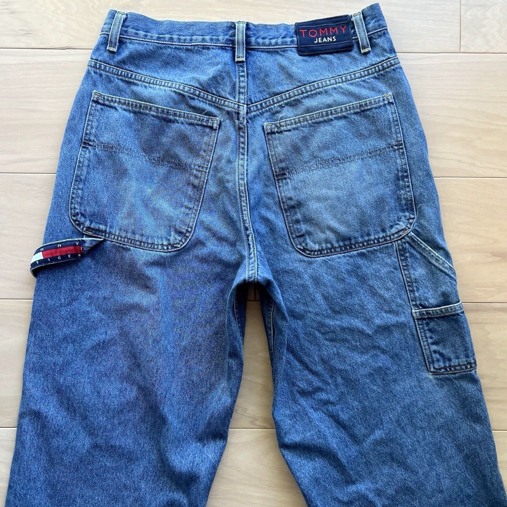 Tommy Hilfiger VINTAGE Tommy Hilfiger Carpenter Jeans 31x28 Blue 90s Baggy Skater Streetwear Mens Jeans Size US 31 - 6 Thumbnail