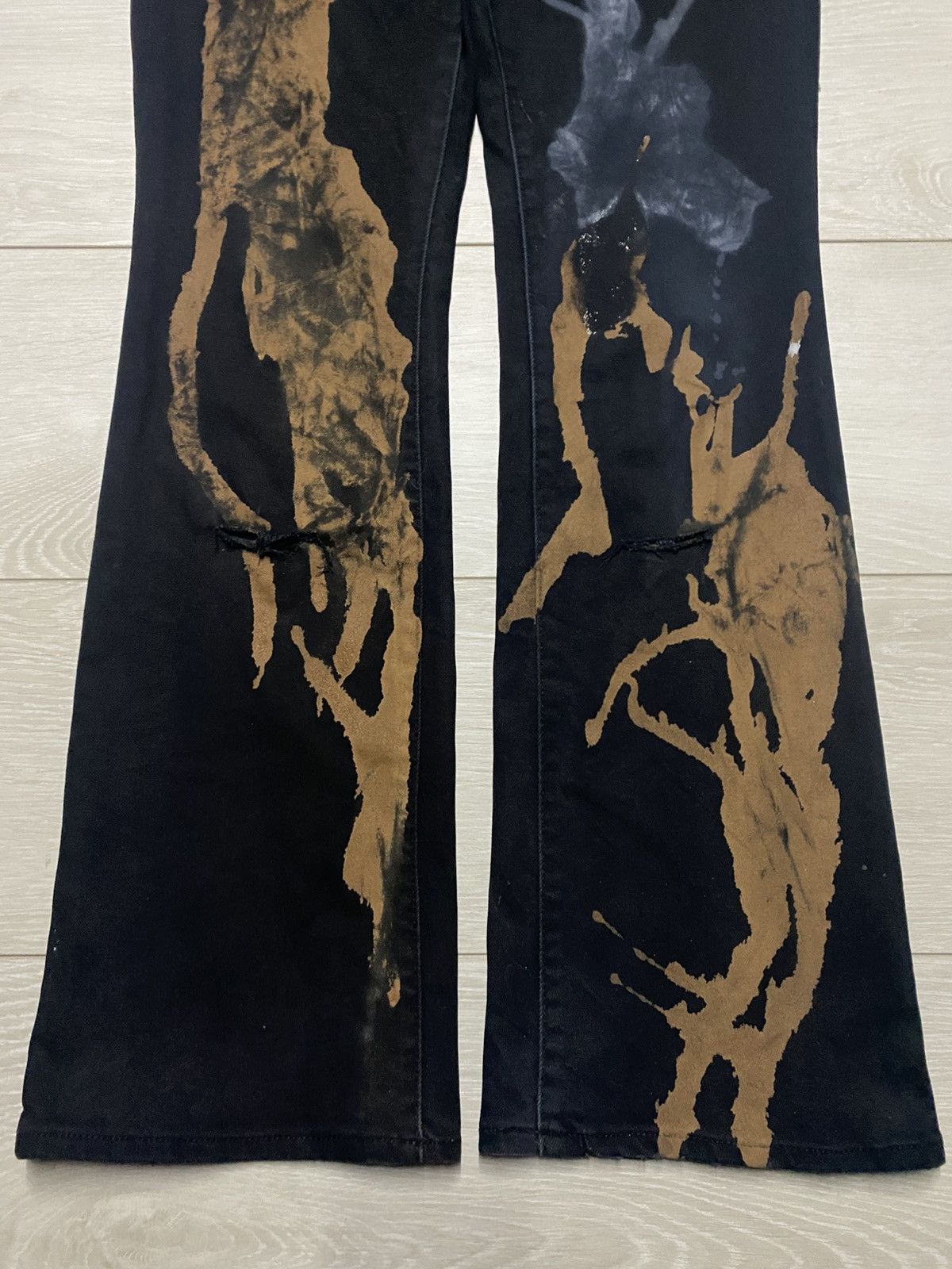 GU Vintage Gu Black Paint Splatter Distressed Flare Jeans Size US 27 - 5 Thumbnail