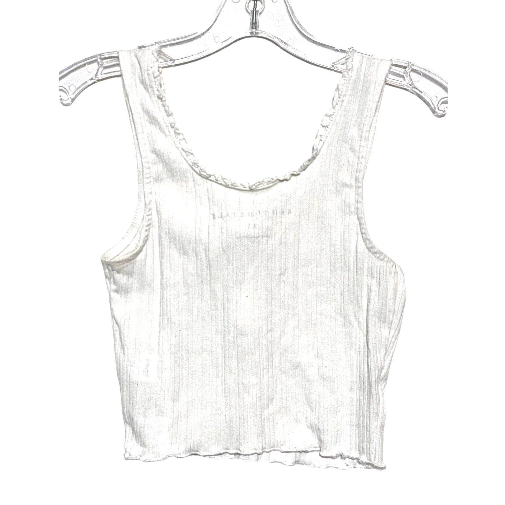 Aeropostale VINTAGE Aeropostale White Cropped Tank Top XS Henley Ribbed Ruffles Y2K Dainty Festival Size XS / US 0-2 / IT 36-38 - 6 Thumbnail