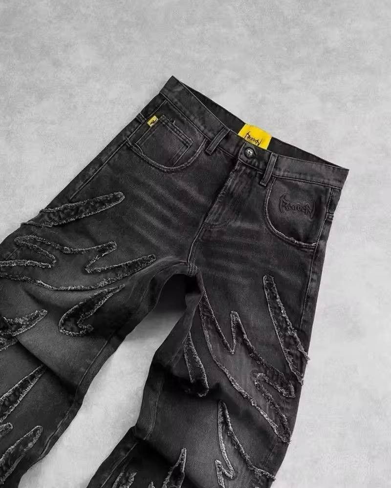 Japanese Brand × Vintage vintage wide jeans with gothic embroidery. Size US 34 / EU 50 - 4 Thumbnail