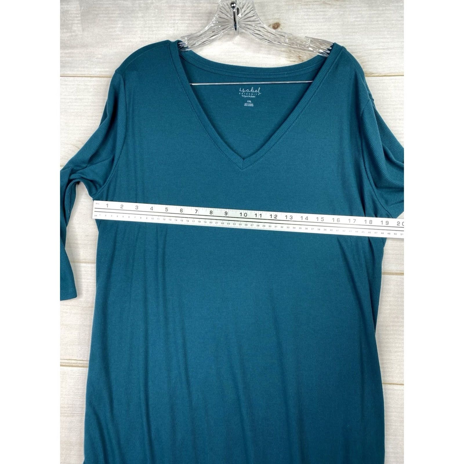 Vintage Isabel Maternity By Ingrid & Isabel Dress 2XL Green 3/4 Sleeve Side Ruching V-Neck Shirt Dress Womens Size XXL / US 16-18 / IT 52-54 - 4 Thumbnail