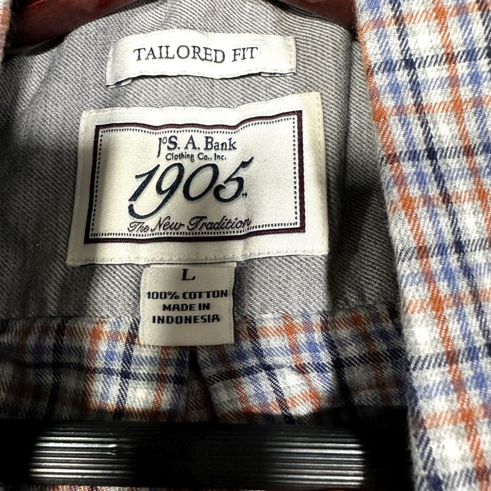 Jos. A. Bank Jos A Bank Shirt Mens Large Blue Tan Plaid Cotton Flannel Tailored Fit Pocket Buttons Size US L / EU 52-54 / 3 - 6 Thumbnail