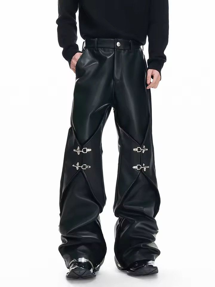 Jean Long Black Pu Leather Straight Pants Size US 29 - 3 Thumbnail