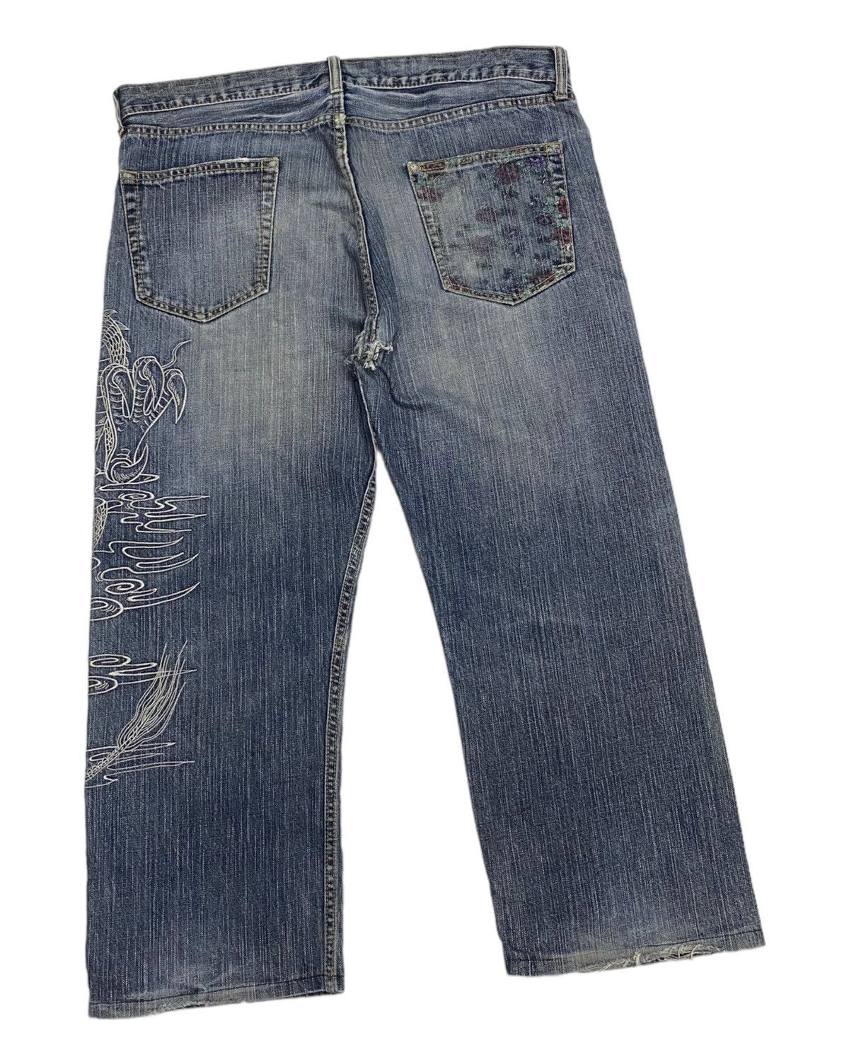Dragonfly VINTAGE JAPANESE DRAGON EMBROIDERY BAGGY DISTRESSED DENIM Size US 39 - 6 Thumbnail