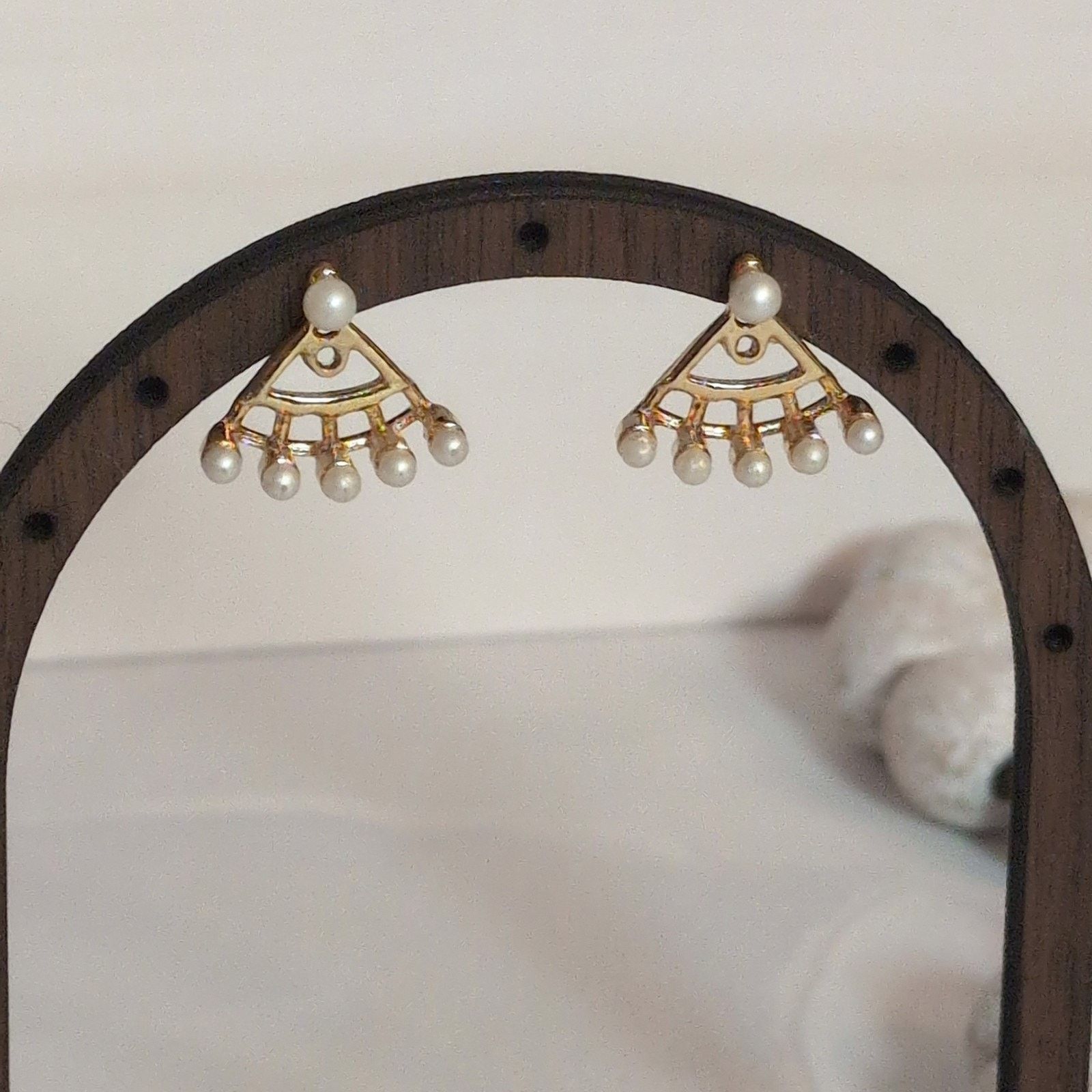 Other Dainty VTG Gold-Tone & Faux Pearl Fan-Shaped Jacket Earrings Size ONE SIZE - 3 Thumbnail