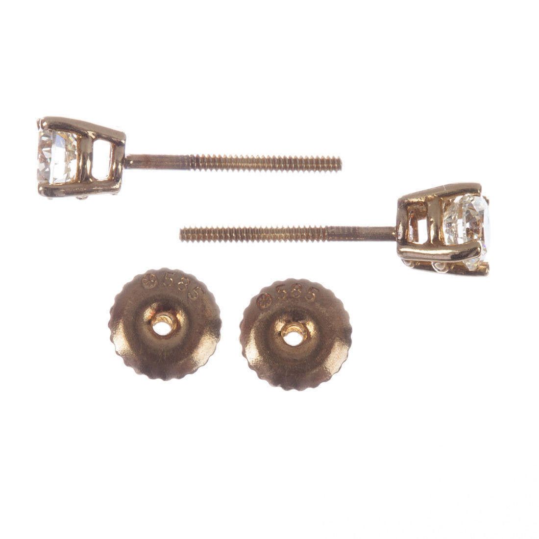 Designer 14 kt Yellow Gold and Round Diamond Stud Earrings Size ONE SIZE - 4 Thumbnail