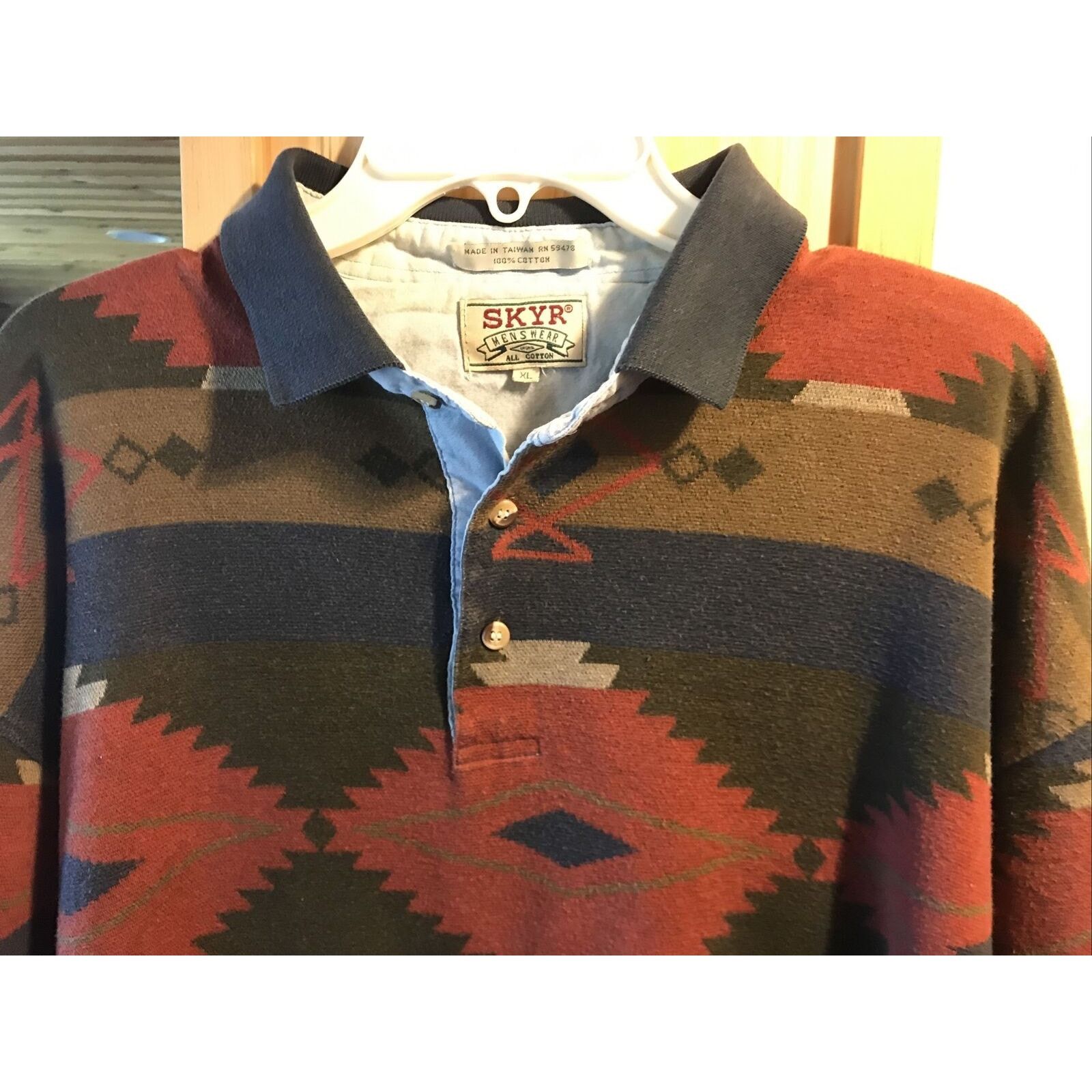 Other Skyr Vintage Mens XL Aztec Tribal Print LS Cotton Polo Shirt Size US XL / EU 56 / 4 - 6 Thumbnail