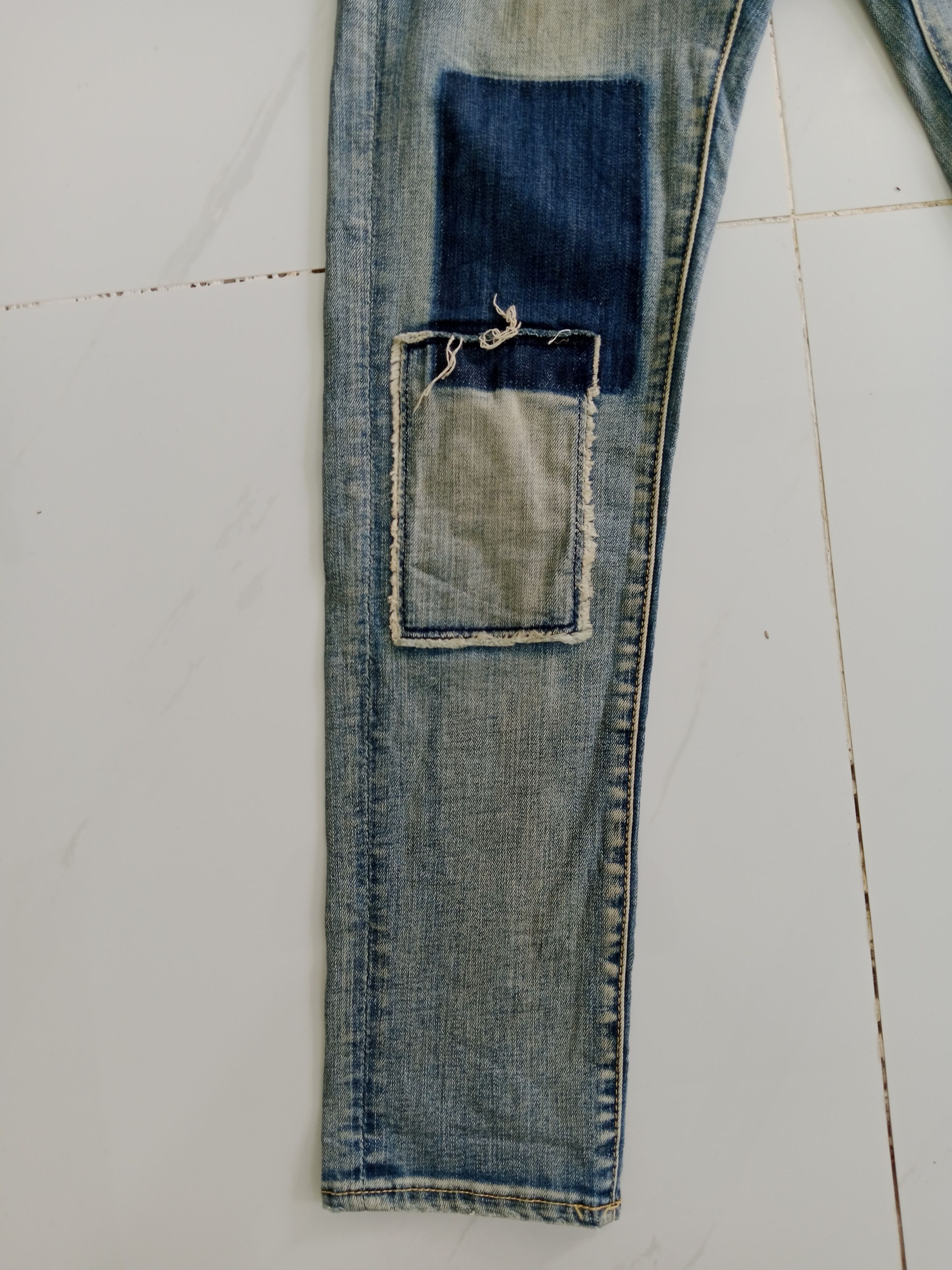 Japanese Brand MILE 6737 Distressed Jeans Patchwork Style For Women Size 29" - 7 Thumbnail