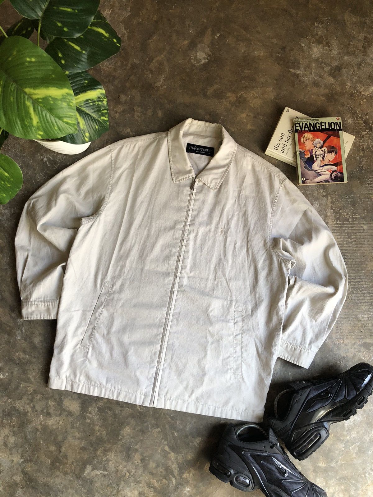 YSL blouson beige 90s Vintage Yves Saint Laurent Pour Homme Zipper