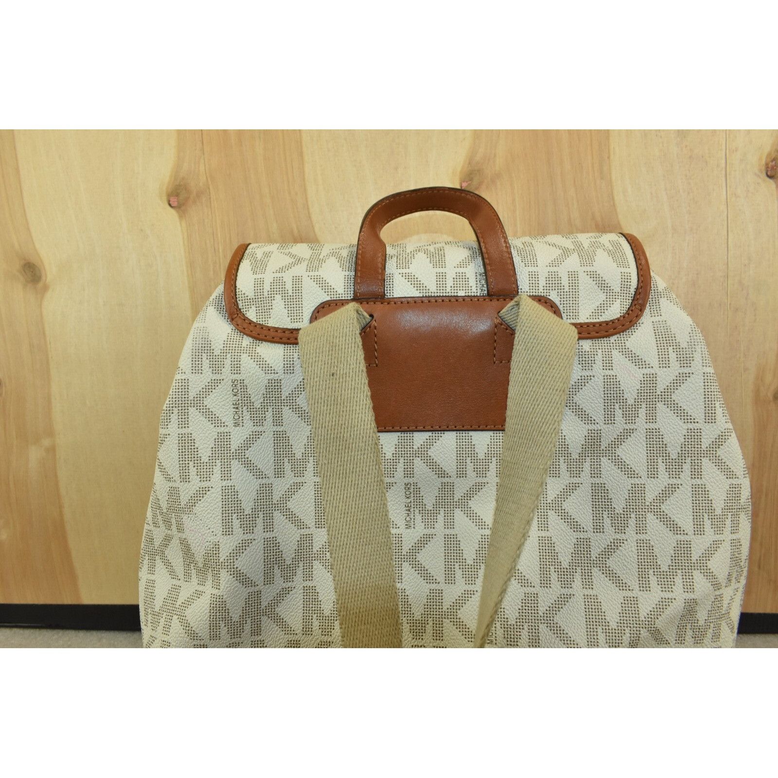Michael Kors Michael Michael Kors Monogram Drawstrings Backpack Beige/Bro Size ONE SIZE - 18 Thumbnail