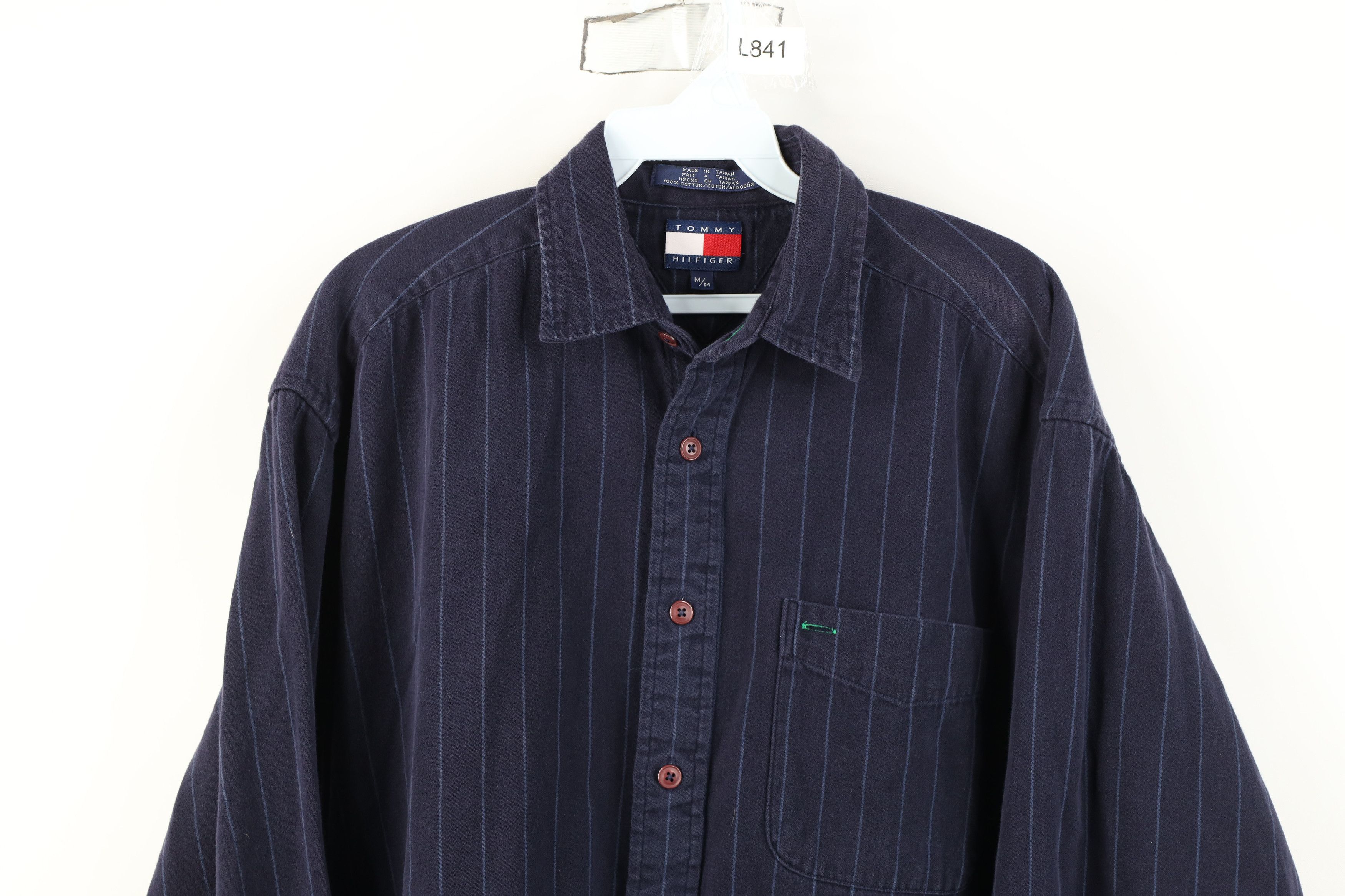 Tommy Hilfiger Vintage 90s Tommy Hilfiger Pinstriped Flannel Button Shirt Size US M / EU 48-50 / 2 - 2 Thumbnail