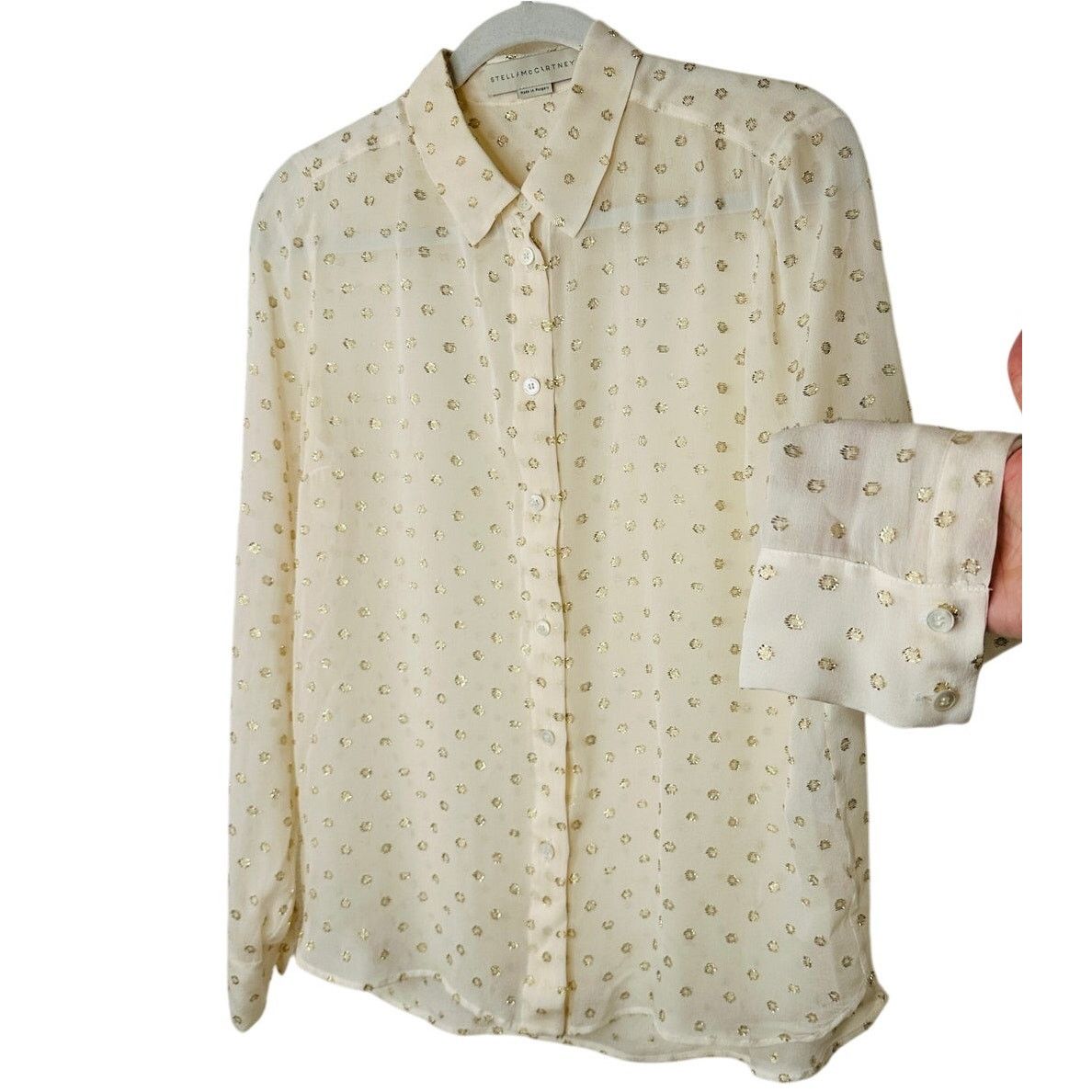 Stella McCartney Stella McCartney Cream Gold Polka Dot Button Blouse 44 / L Size L / US 10 / IT 46 - 1 Thumbnail