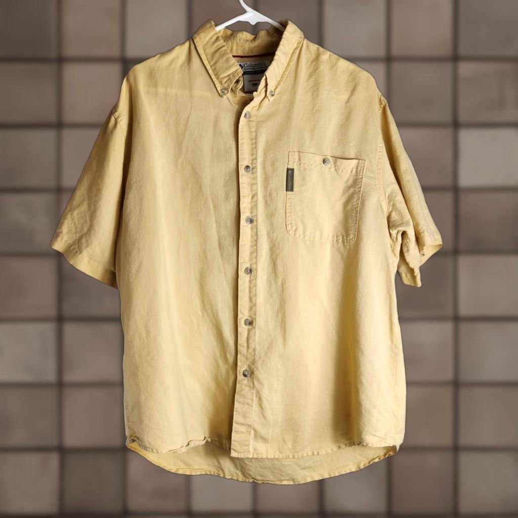 Vintage Columbia Shirt Mens Light Yellow Ramie/Cotton Short Sleeve Buttondown Shirt-Size L Size US L / EU 52-54 / 3 - 1 Thumbnail