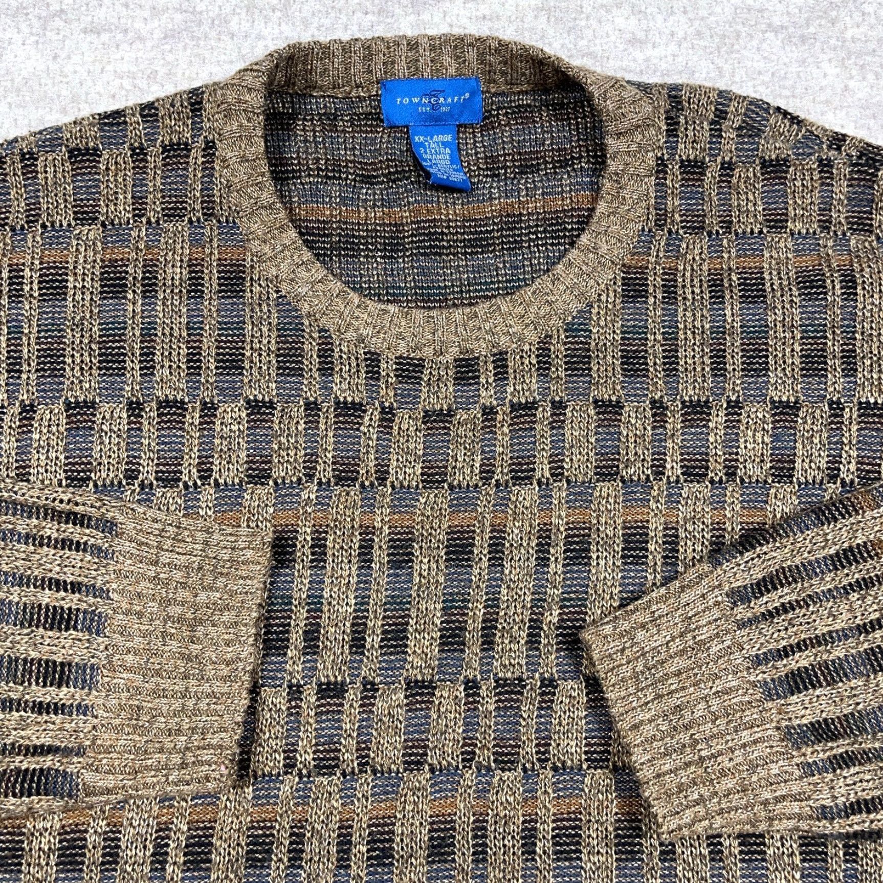 Vintage VINTAGE TownCraft Men's Sweater Shirt 2XLT Brown Geometric Acrylic Knit Crew Neck Heavyweight Pullover Retro 80s 90s Grade Cosby Grandpa Style Mens Size US XXL / EU 58 / 5 - 2 Thumbnail