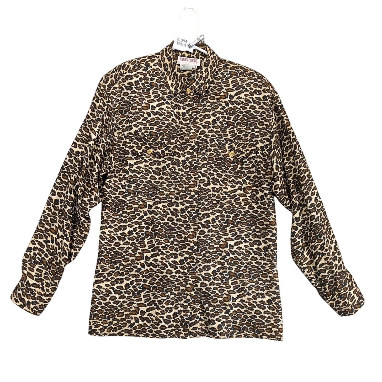 MAGGY LONDON Maggy London 100% Silk Leopard Print Blouse Top Women's 10 Size L / US 10 / IT 46 - 1 Thumbnail