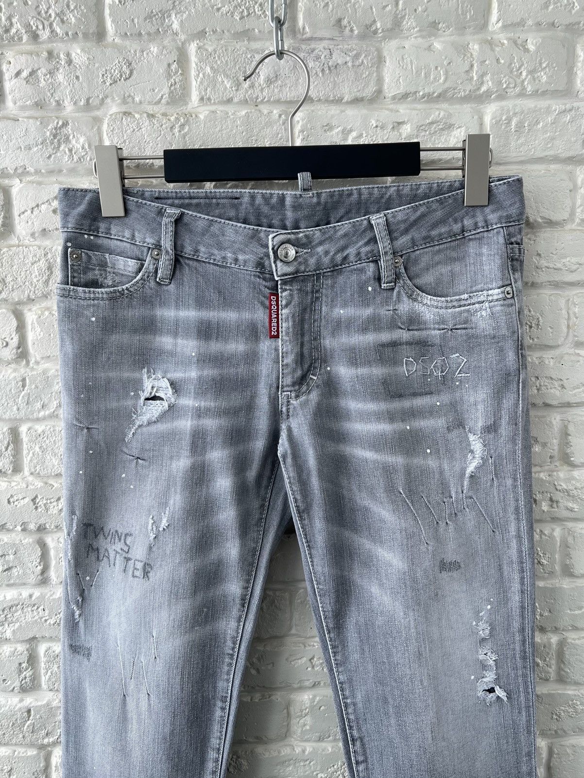 Dsquared2 Dsquared2 Distressed Denim Gray Logo Jeans Size 30" / US 8 / IT 44 - 2 Thumbnail