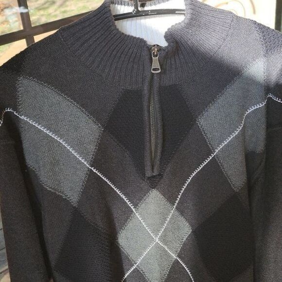 BKE BKE Argyle Grey Print Standard Fit 1/4 Zip LS Pullover Sz XL Size US XL / EU 56 / 4 - 3 Thumbnail