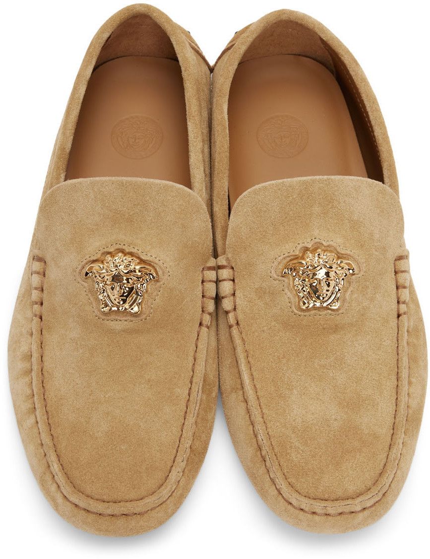 image of Versace Medusa Suede Brown Loafers, Men's (Size 12)