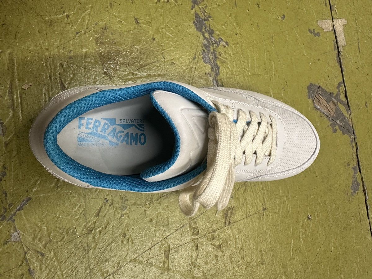 Salvatore Ferragamo Ferragamo Tower Light Grey Leather Sneakers, with blue trim Size US 8.5 / EU 41-42 - 9 Thumbnail